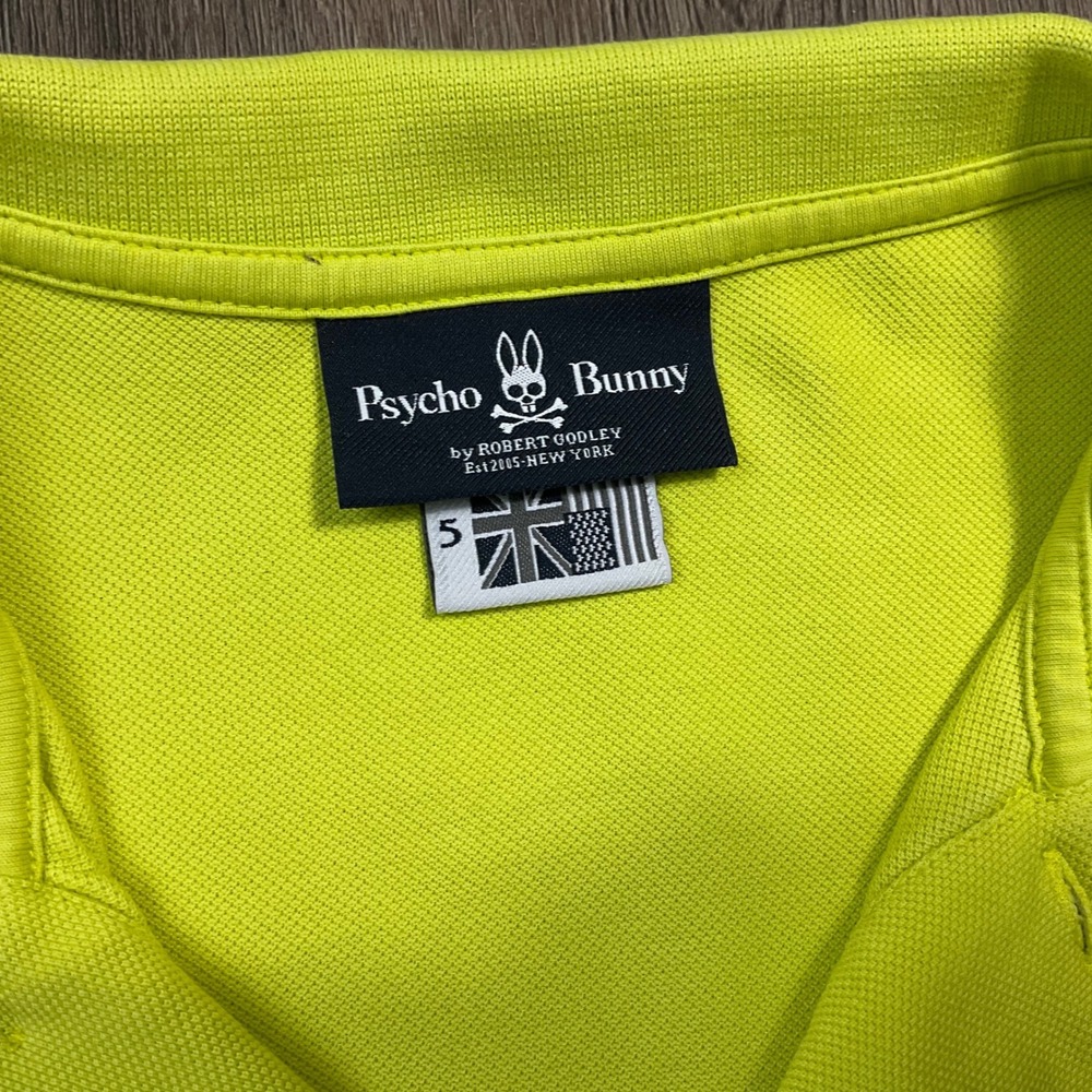 Psycho Bunny Polo Shirt Mens 5 Medium Neon Yellow Embroidered Logo Golf Y2K - Picture 4 of 7